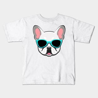 White French Bulldog in Blue Shades Frenchie Kids T-Shirt